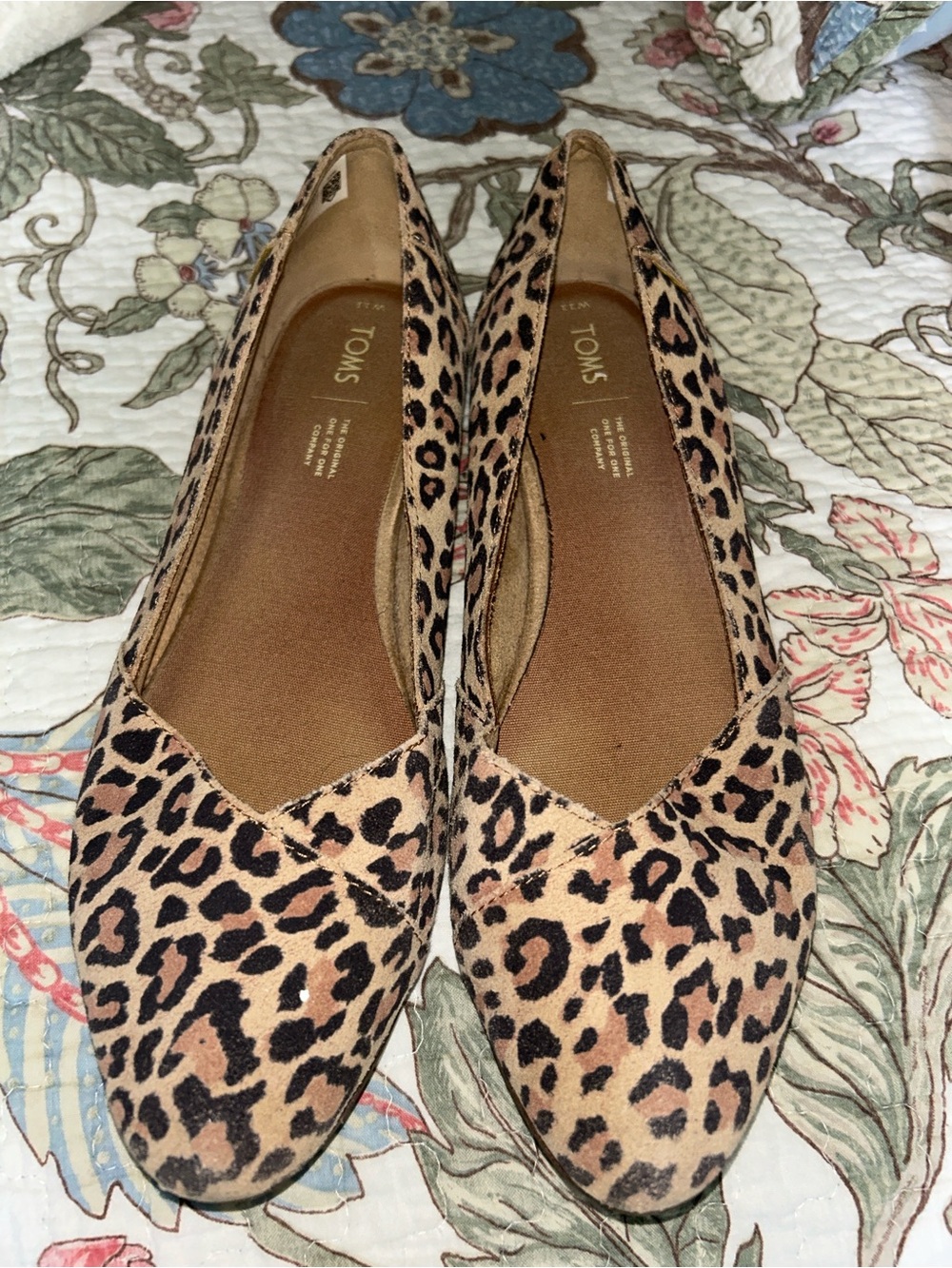 TOMS Leopard Print Pointed Toe Flats in Tan and Black